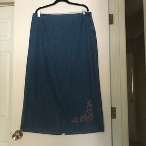 Christopher & Banks Denim Skirt 16 plus size Maxi Jean Embroidered lightweight